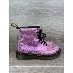 Dr Martens 1460J Little Girl Sz 1 Metallic Pink Disco Crinkle Leather Zip Boots